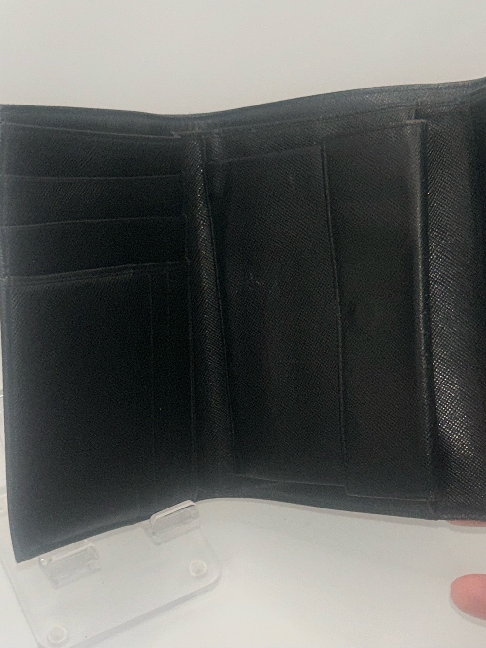 Prada Vintage Black Tessuto Nylon Saffiano Leather Trifold Wallet - Picture 7 of 11